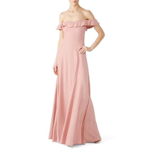 Reformation Verbena Pink Off the Shoulder Ruffled Bridesmaid Maxi Dress Size 6 - Picture 1 of 5